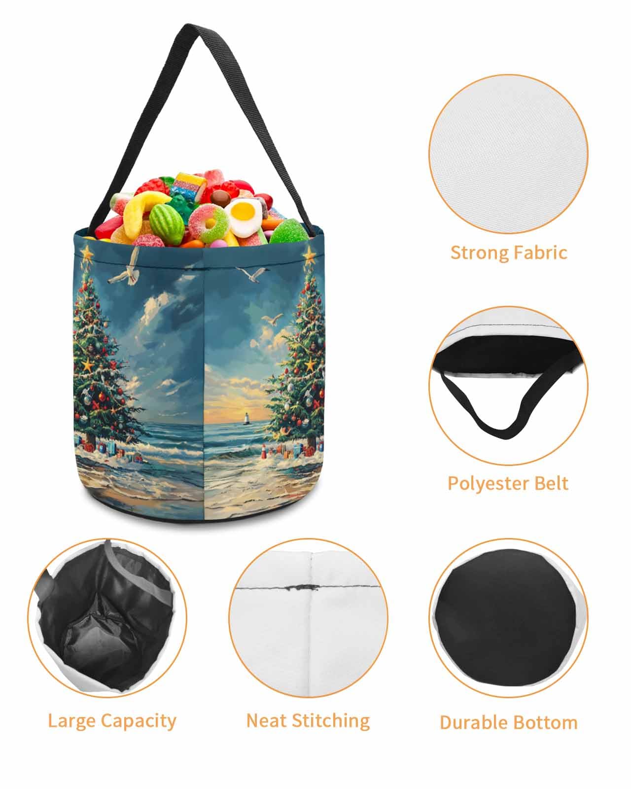 2 Pack Reusable Halloween Trick or Treat Candy Bags | Christmas Tree Design with Star Ornaments | Collapsible Holiday Party Favor Tote for Candy, Gifts & Goodies | Perfect for Halloween Parties, Christmas Celebrations & Beach-Themed Events