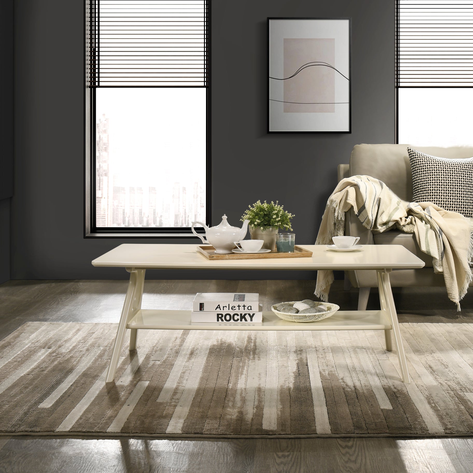 Roundhill Furniture Arona 3-Piece Coffee Table Set - Modern Coffee Table with 2 Matching End Tables for Living Room, Lounge & Home Decor