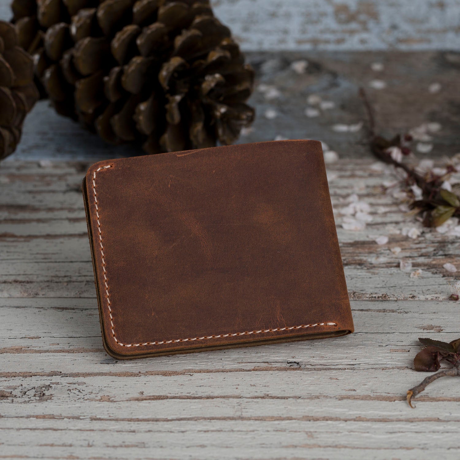 Slim Leather Wallet for Men - Brown & Tan Genuine Leather Minimalist Bifold Wallet - Perfect for Everyday Carry, Travel & Business Use