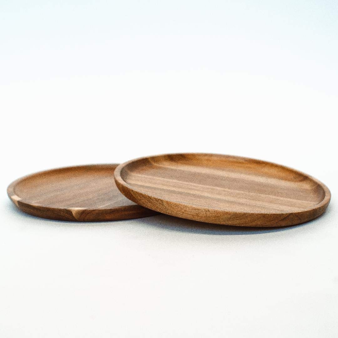 Premium GN Wooden Acacia Dinner Plates Set - 11 Inch Round Natural Wood Charger Plates for Dining, Easy to Clean & Eco-Friendly - Perfect for Wedding, Party, Restaurant & Home Decor Use