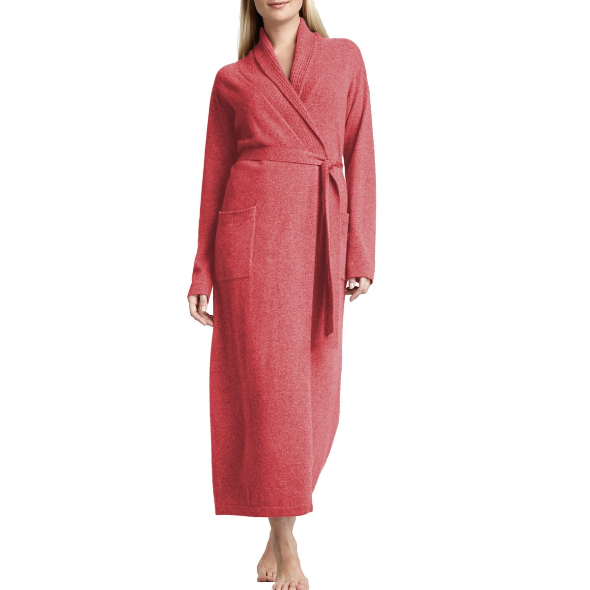 Parisbonbon Women's 100% Cashmere Shawl Collar Bathrobe - Soft Coral Pink Robe for Women, Size Medium - Luxurious Loungewear for Spa, Home & Hotel Use