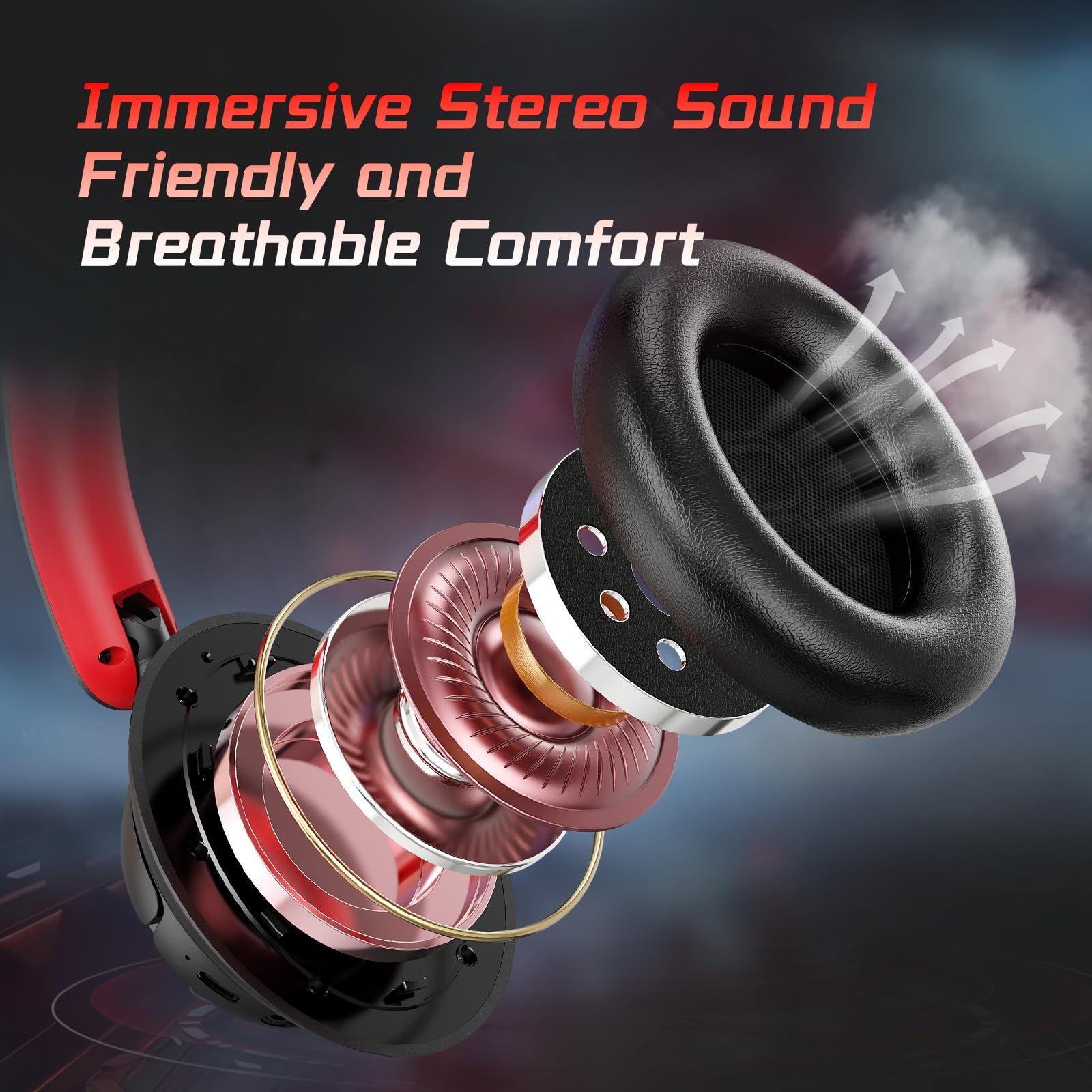 Wireless Gaming Headset for PS5, PS4, PC & Switch - 55Hr Battery Life, 2.4Ghz/Bluetooth 5.3 with Noise-Canceling Mic - Black & Red Design for Pro Gamers & Streaming (Compatible with Playstation 5, Xbox, Nintendo Switch & Desktop Computers)