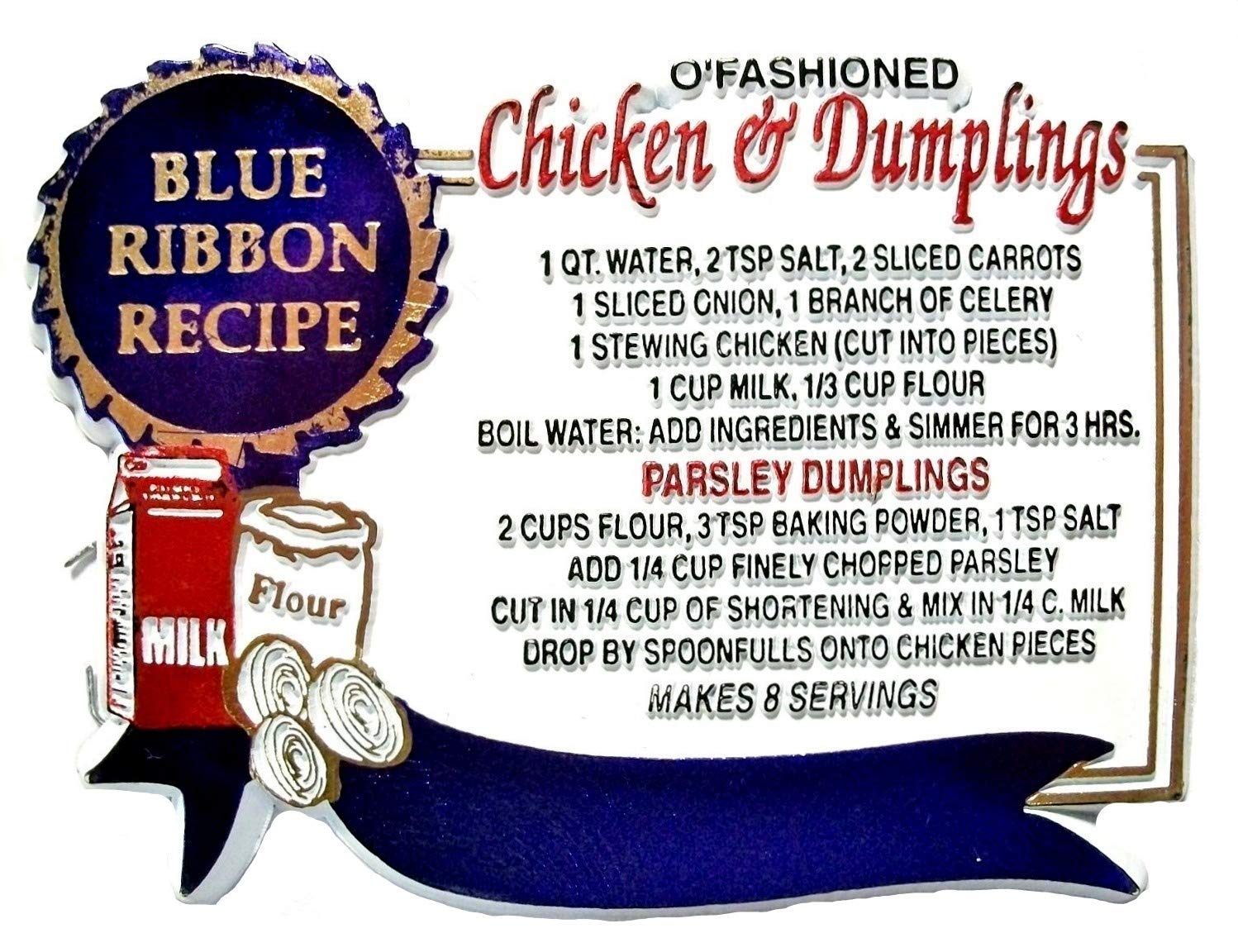 O' Fashioned Chicken and Dumplings Ribbon Recipe Fridge Magnet - Vintage Kitchen Decor for Refrigerator, Recipe Holder, Home Cooking Gift Idea - Perfect for Farmhouse, Cottage & Southern Style Kitchens