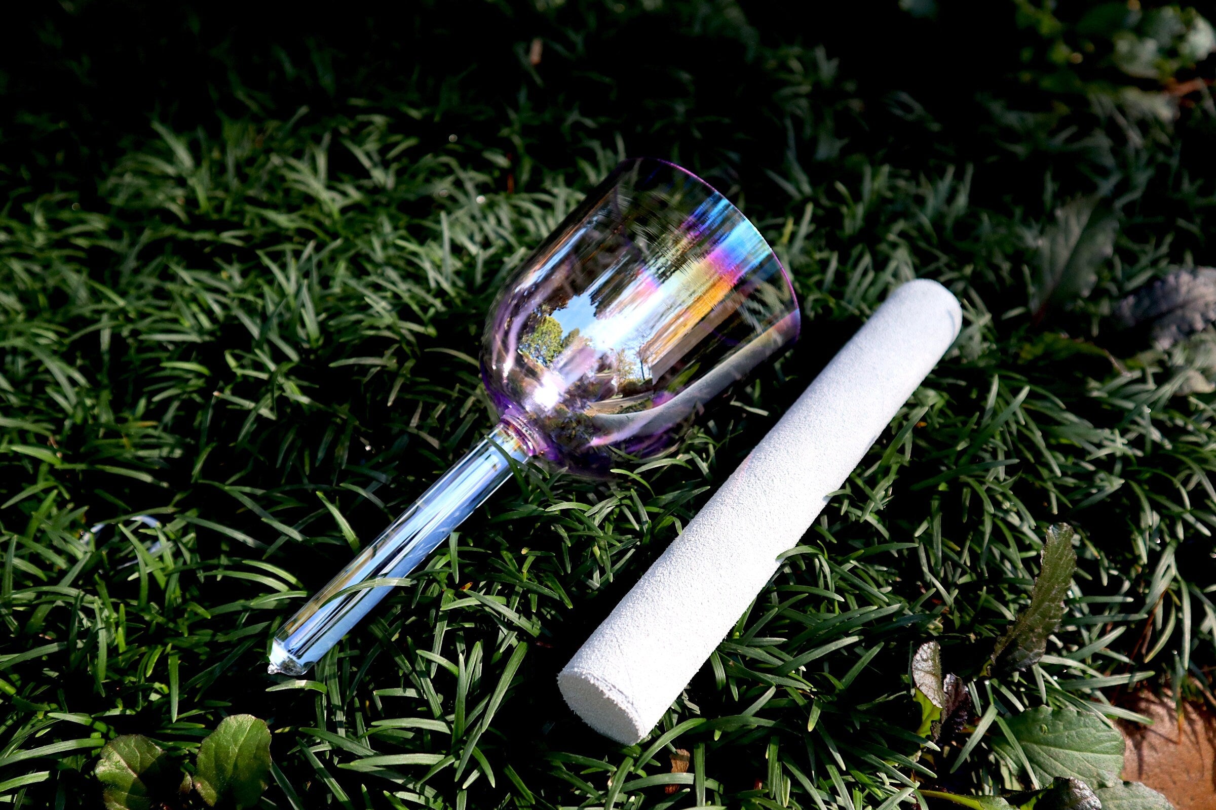Myriad Melodies' Solfeggio Pearls - 9pc Iridescent Light Crystal Bowl Set with Handle & 10pc Tuning Fork Kit for Perfect Pitch & Biofield Therapy | Sound Healing, Meditation, Chakra Balancing, Energy Work