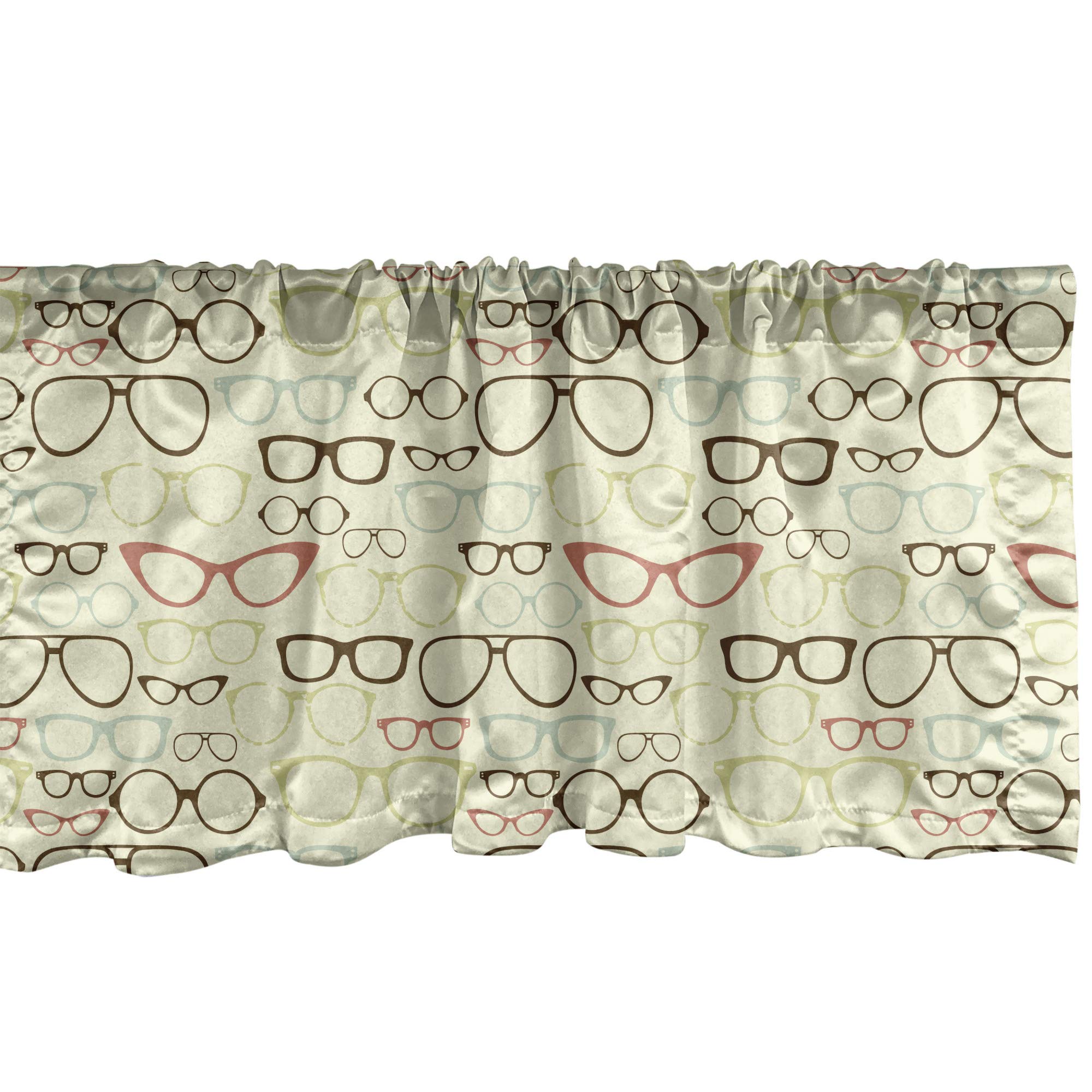 Ambesonne Sunglasses Window Valance - Stylish Eye-Themed Curtain Valance for Kitchen & Bedroom Decor with Rod Pocket, 54x18 Inches, Cream & Multicolor - Perfect for Vintage, Retro & Bohemian Home Styling