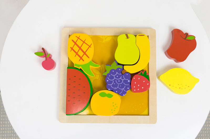 Chunky Wooden Puzzle - Fruit Salad Learning Toy for Toddlers | Montessori Educational Wooden Block Game for Kids | Perfect for Early Childhood Development & Playtime Fun