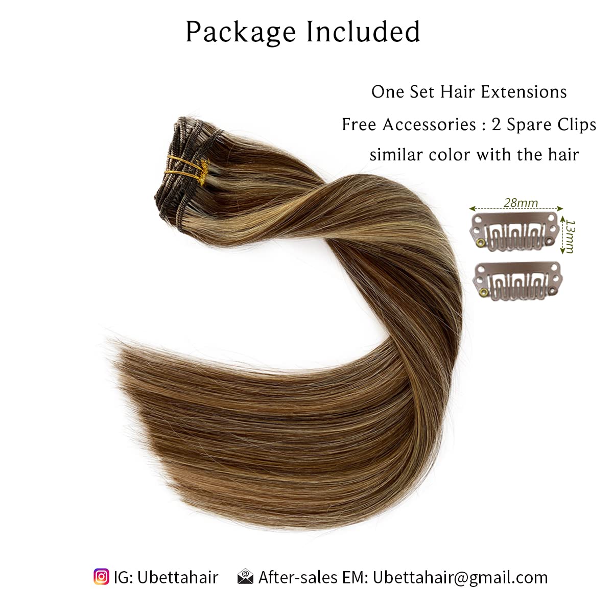 Clip In Remy Human Hair Extensions 20 Inch 7 Pieces 70g Straight Double Weft - Chocolate Brown to Caramel Blonde Highlights (#4P27) | Natural Looking Hair Extensions for Women | Perfect for Parties, Weddings & Everyday Styling