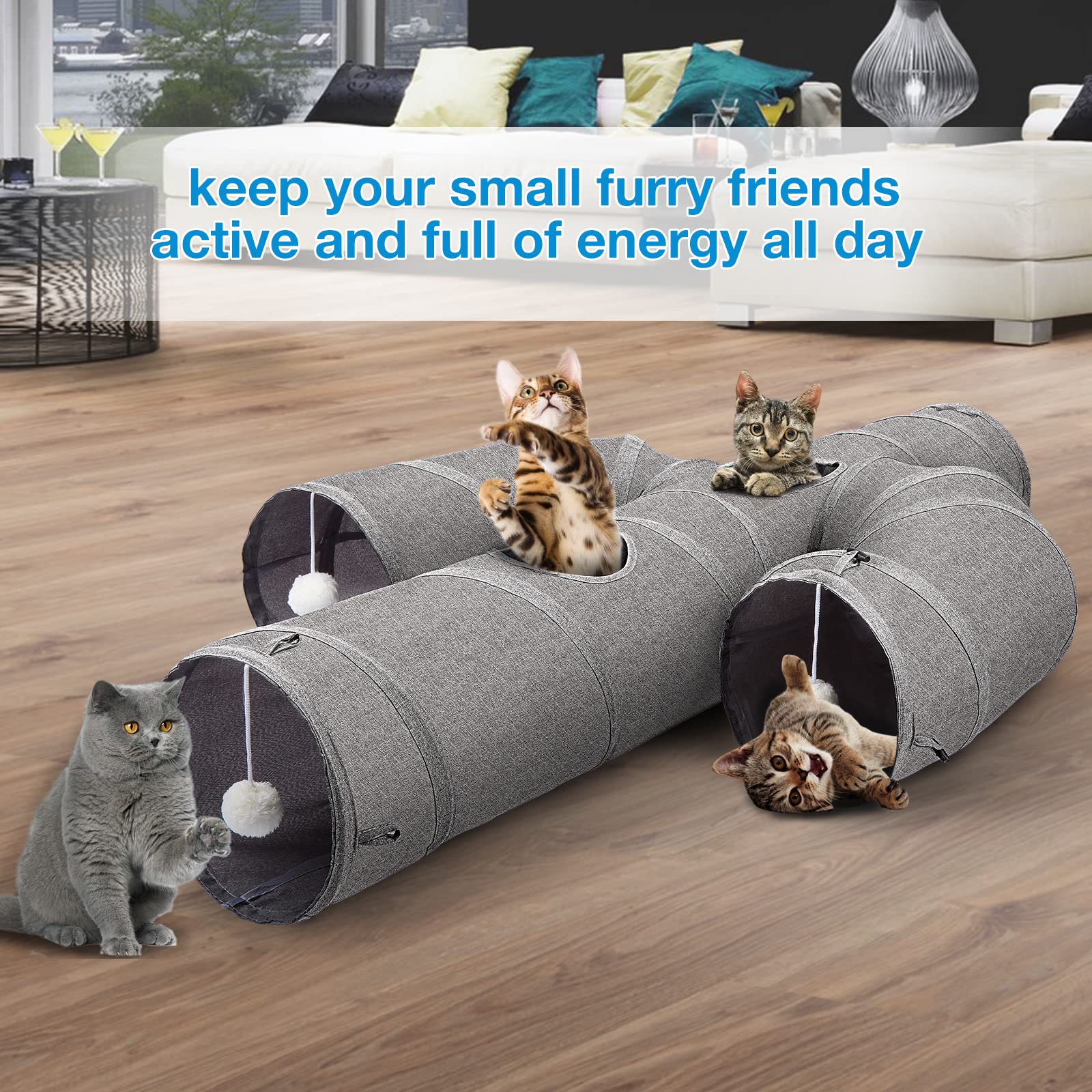 Ownpets Cactus-Shaped Cat Tunnel Toy - Durable Oxford Fabric Collapsible Pet Tube with Peek Holes & Wand for Indoor Cats | Interactive Play, Hideout & Exercise for Kittens
