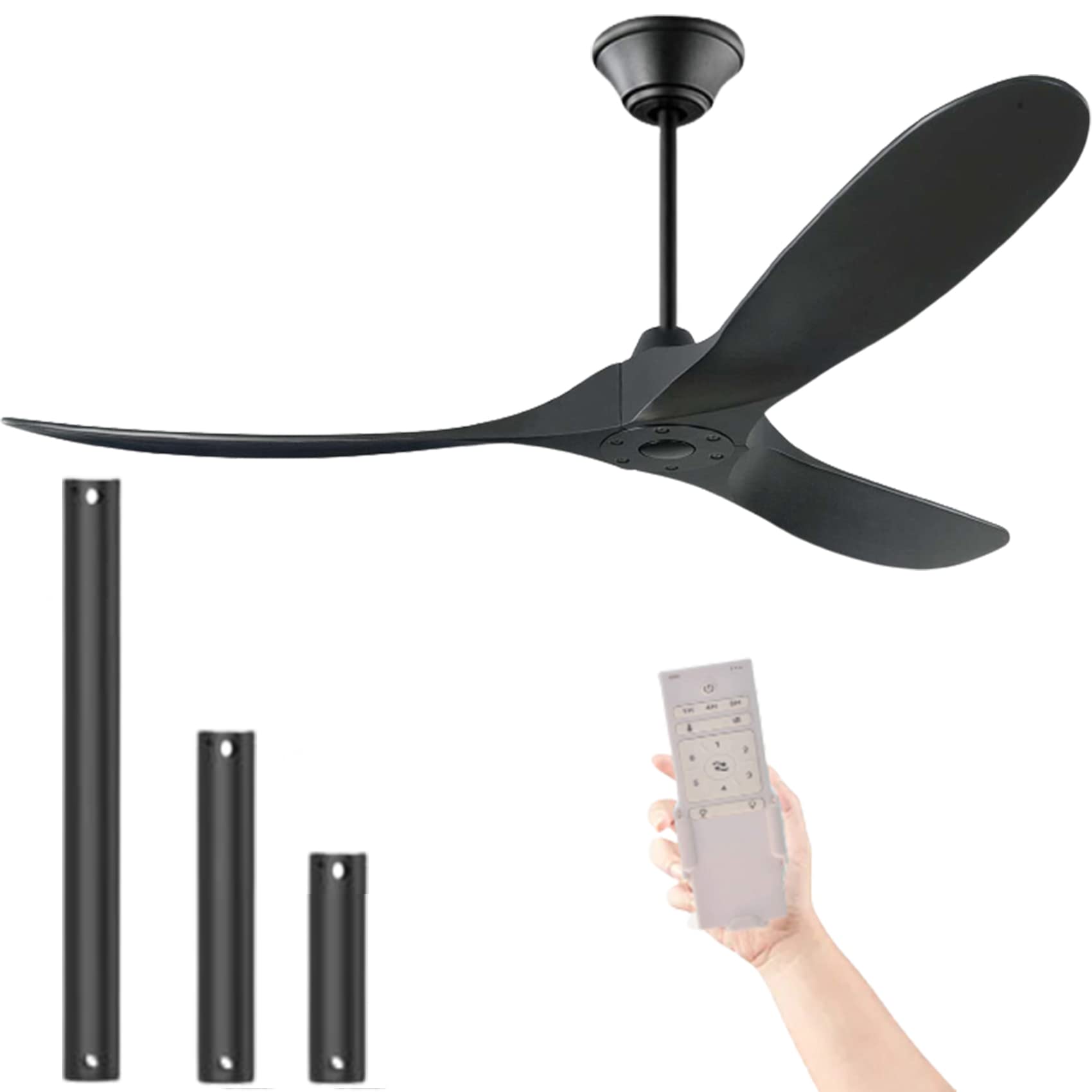 XCWIIE 60 Inch Black Ceiling Fan No Lights - 3 Blade High Airflow Indoor/Outdoor Ceiling Fan for Patio, Gazebo, Living Room, Bedroom - Damp Rated for Exterior Use - Perfect for Cooling Large Spaces