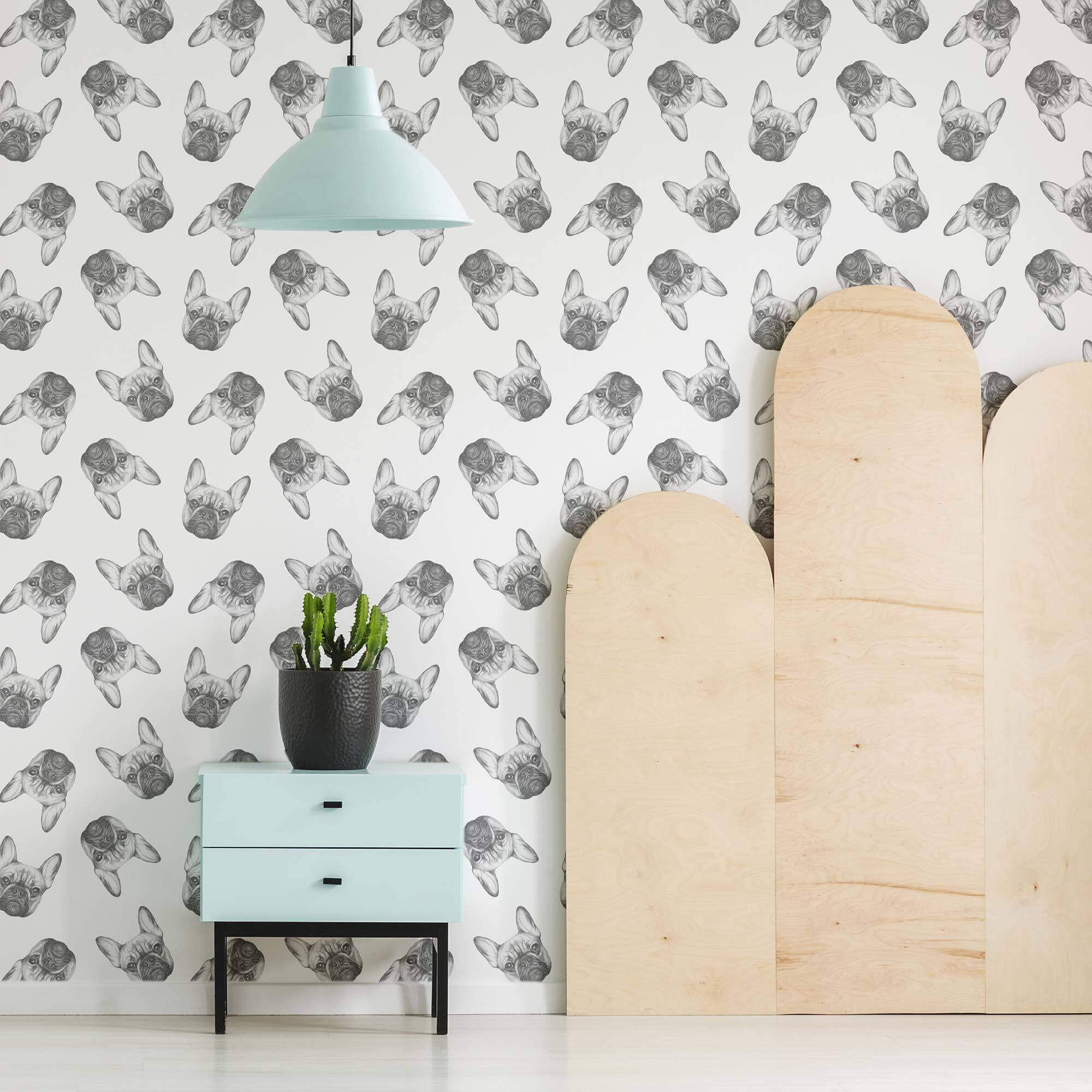 Black and White Dog Pattern Peel and Stick Removable Wallpaper - Self-Adhesive Pet Theme Decal for Nursery, Bedroom, or Office Decor