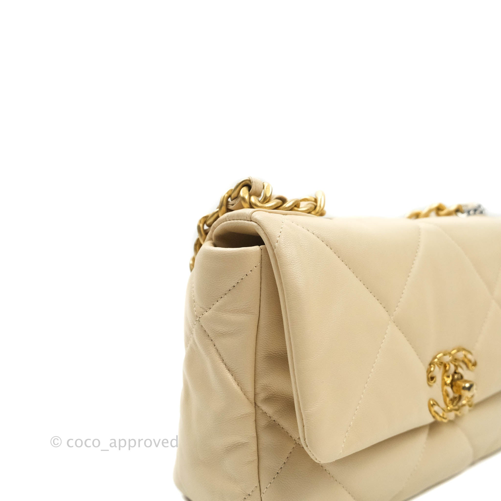Chanel 19 Small Beige Goatskin Leather Bag with Mixed Gold & Silver Hardware - Luxury Shoulder Bag for Women, Perfect for Date Night & Special Occasions
