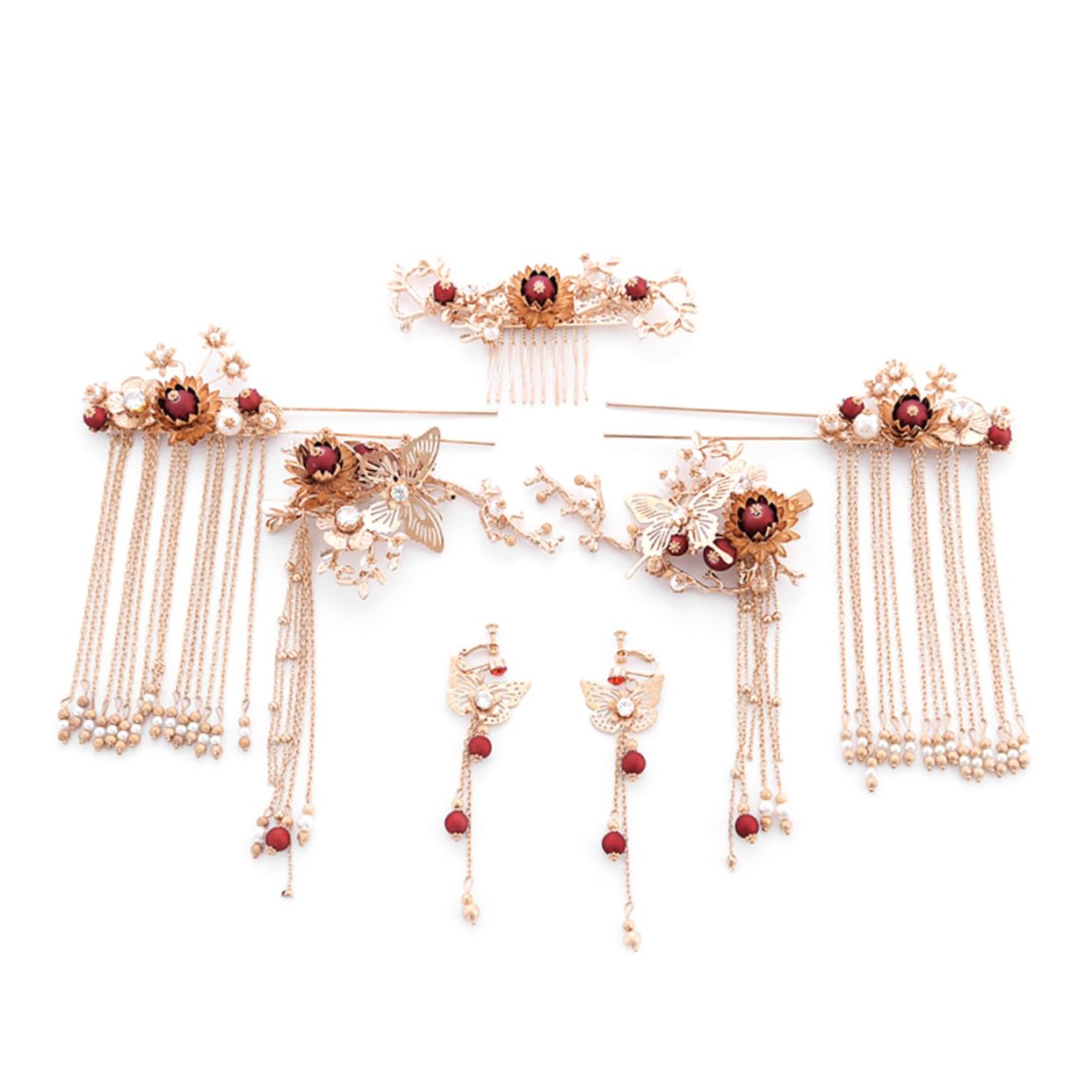 Minkissy Vintage Gold Tiara Hair Accessories Set - 7pcs Bridal Headpiece for Wedding, Bride Walk, and Special Occasions | Elegant Headdress for Bridal Party, Prom, and Formal Events