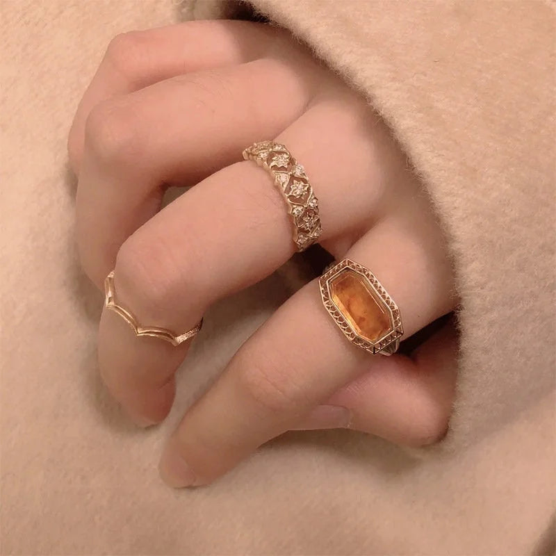 Vintage Baguette Lab-Created Baltic Amber Rings for Women | HJZB 230 | Elegant Jewelry for Everyday Wear, Special Occasions & Gift Giving