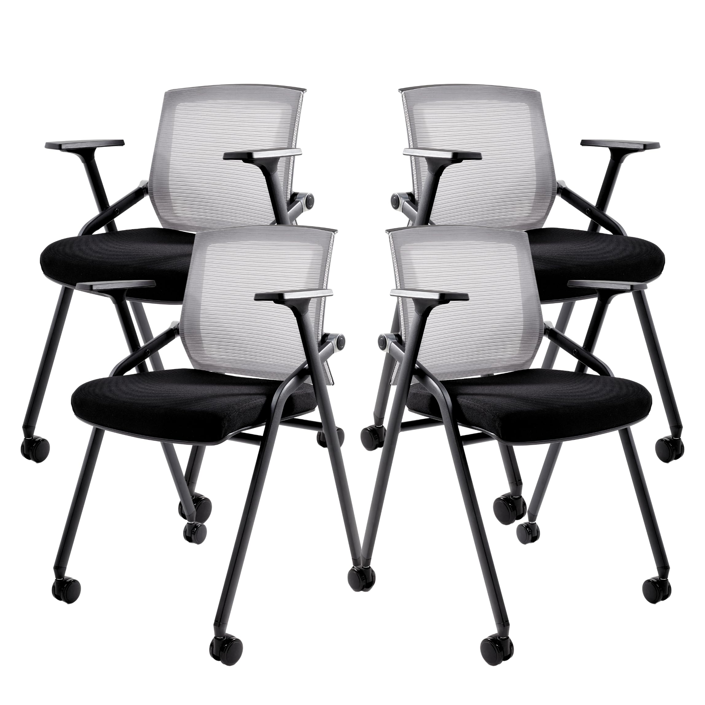 Ergonomic Folding Office Chairs with Lumbar Support & Swivel Casters - Stackable Conference Room Chairs for Guest & Reception Areas (Set of 4) - Perfect for Home Offices, Meeting Rooms, and Waiting Areas