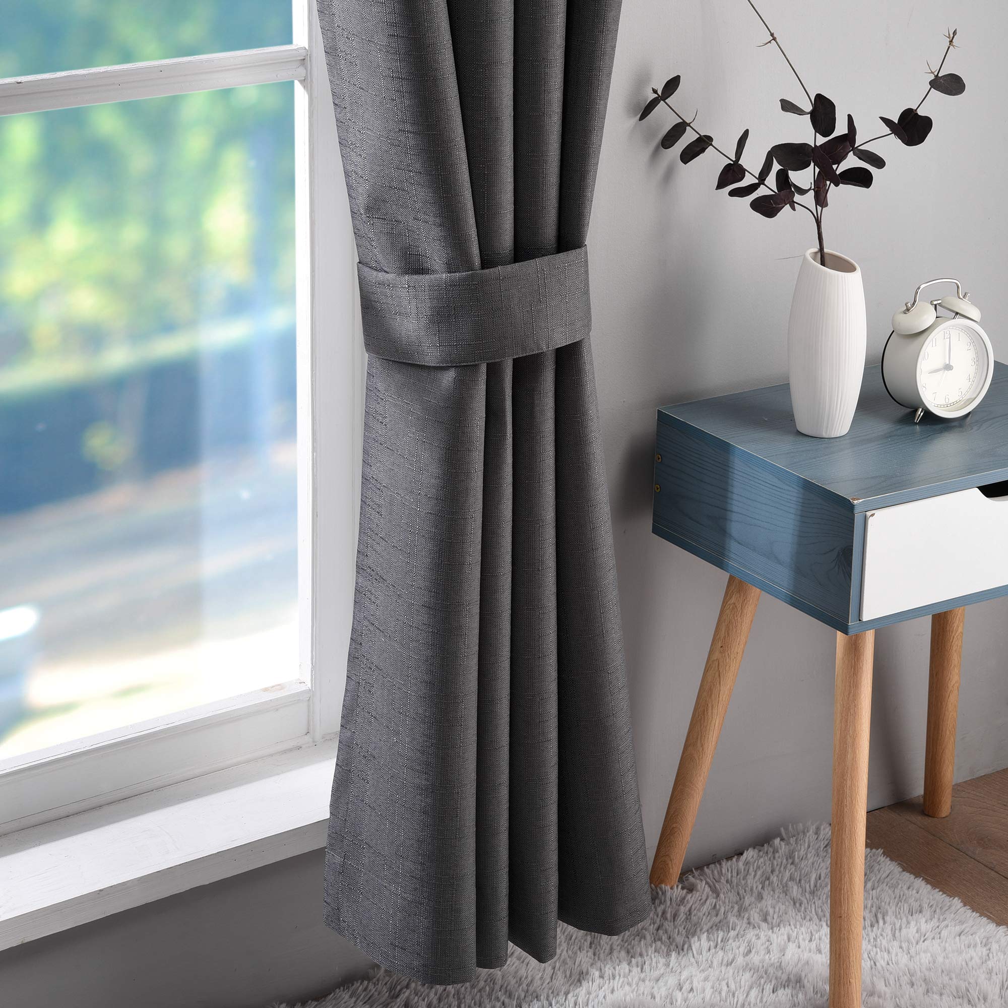 SINGINGLORY 100% Blackout Thermal Insulated Curtains - 52x96 Inch Long 2 Panel Set, Linen Textured Grommet Window Drapes with Tiebacks for Bedroom & Living Room (Grey) - Perfect for Light Blocking, Privacy & Energy Efficiency in Home & Office Spaces
