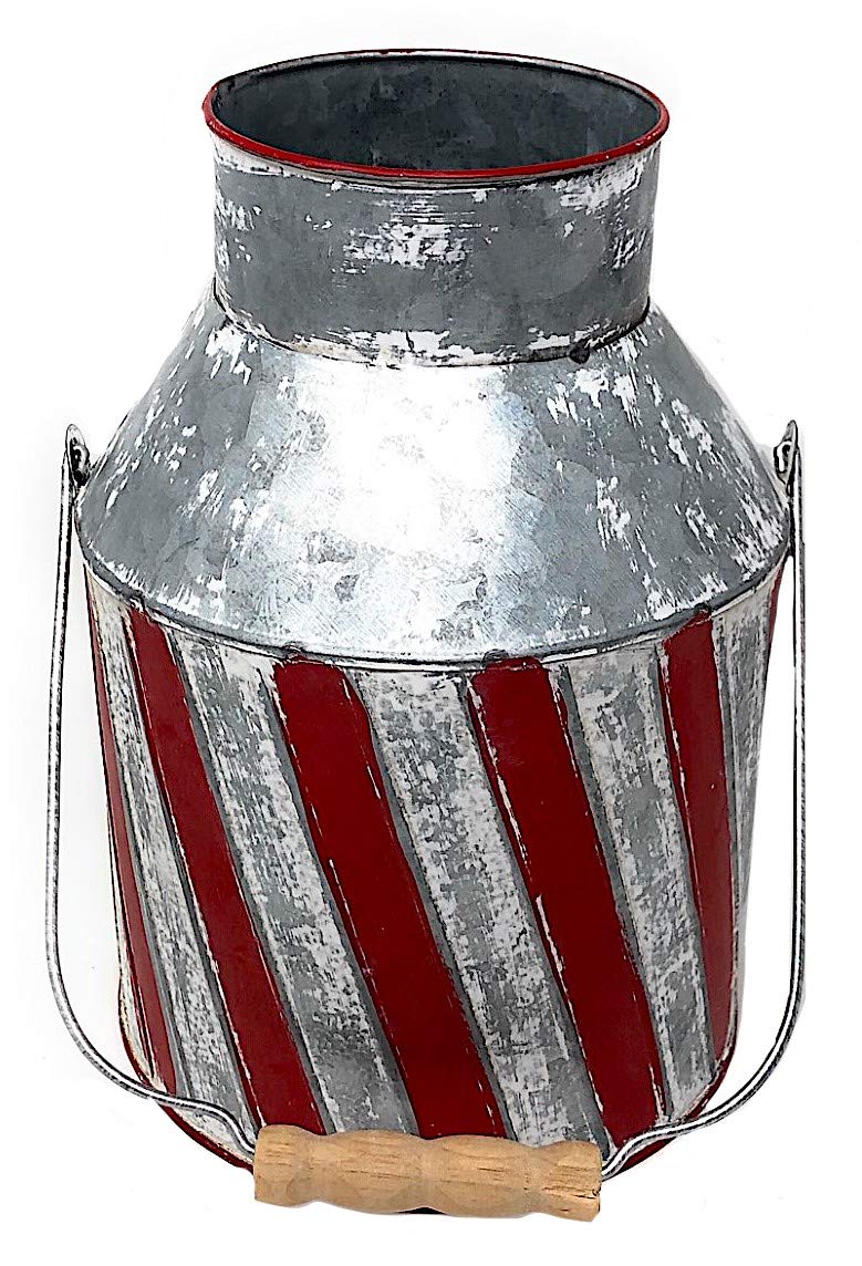 Vintage Galvanized Metal Milk Can - Rustic Water Jug, Vase & Planter for Home Decor - Red, Silver, White - Perfect for Christmas, Holiday & Farmhouse Decorations - Great for Floral Arrangements, Garden & Indoor Plant Displays