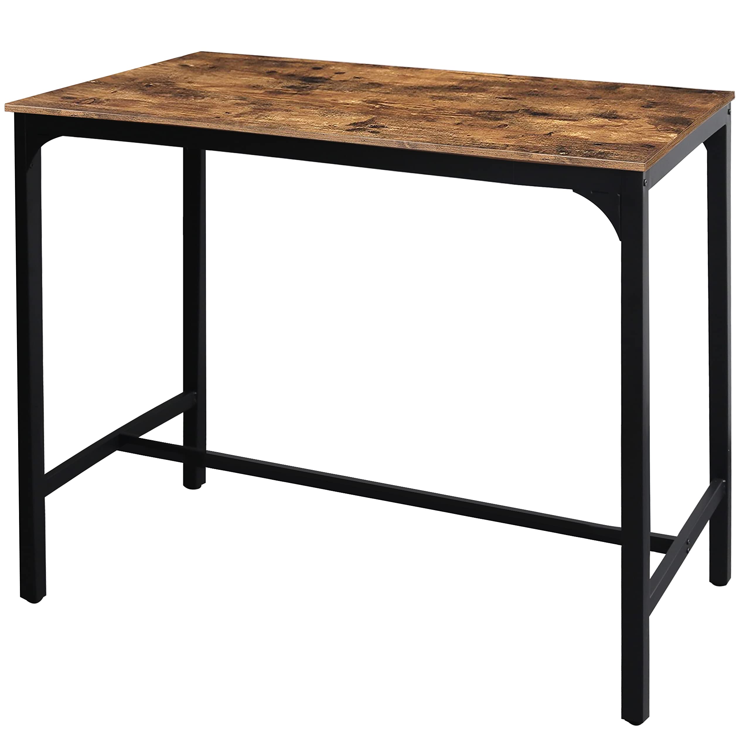 VEIKOU 47'' Adjustable Height Industrial Bar Table - Rustic Brown Metal Frame Pub Table for Kitchen, Dining Room & Outdoor Use - Sturdy High Top Table for Home & Commercial Spaces