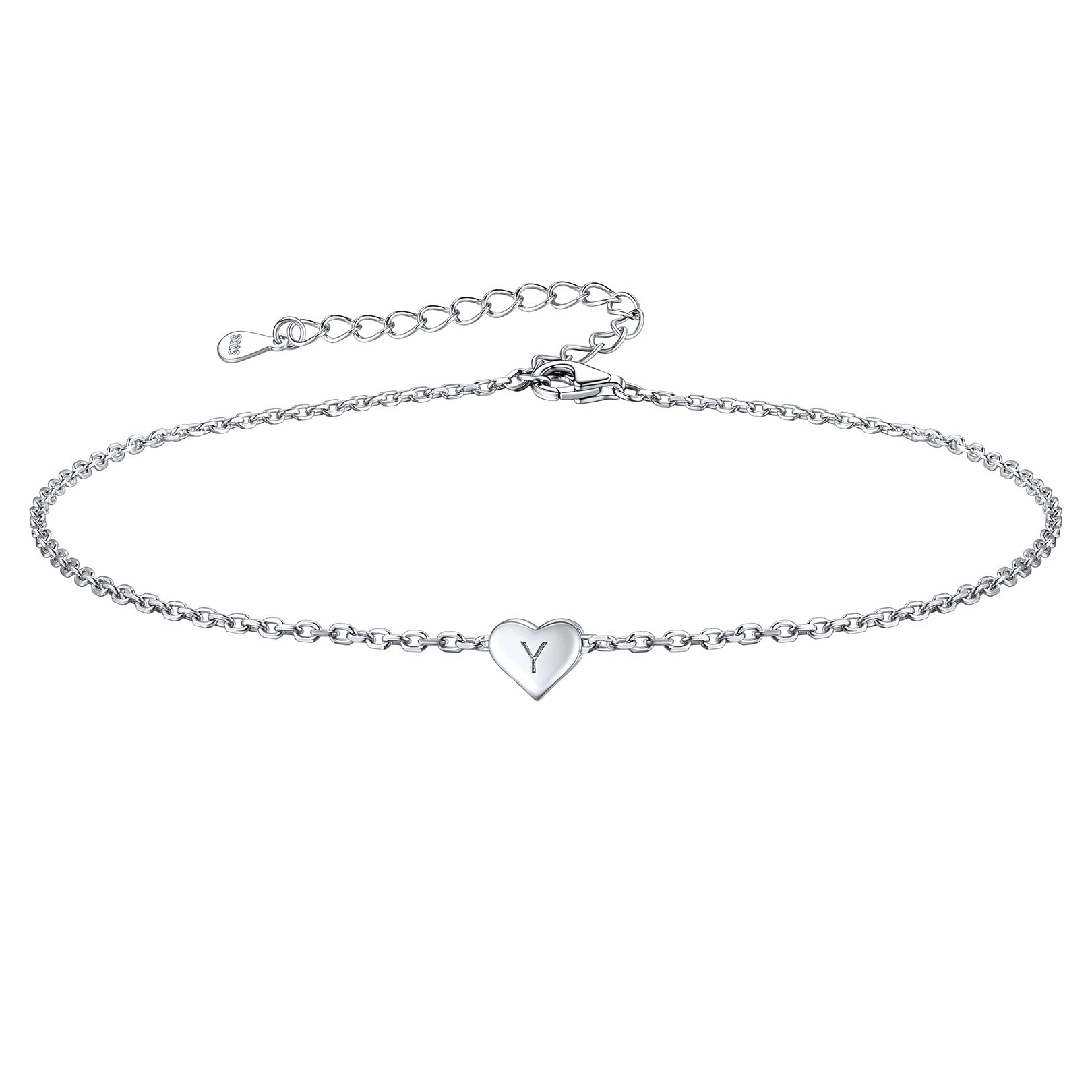 FOCALOOK Personalized 925 Sterling Silver Initial Anklet for Women - Dainty A-Z Letter Alphabet Heart Charm Ankle Bracelet, Perfect Gift for Teen Girls (Gift Box Included) | Ideal for Birthdays, Anniversaries & Everyday Fashion