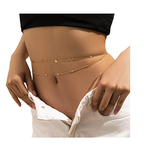 Dainty Gold Belly Chain for Women - 2PCS Shiny Waist Beads Body Jewelry, Perfect for Beach Bikini & Summer Festival Outfits