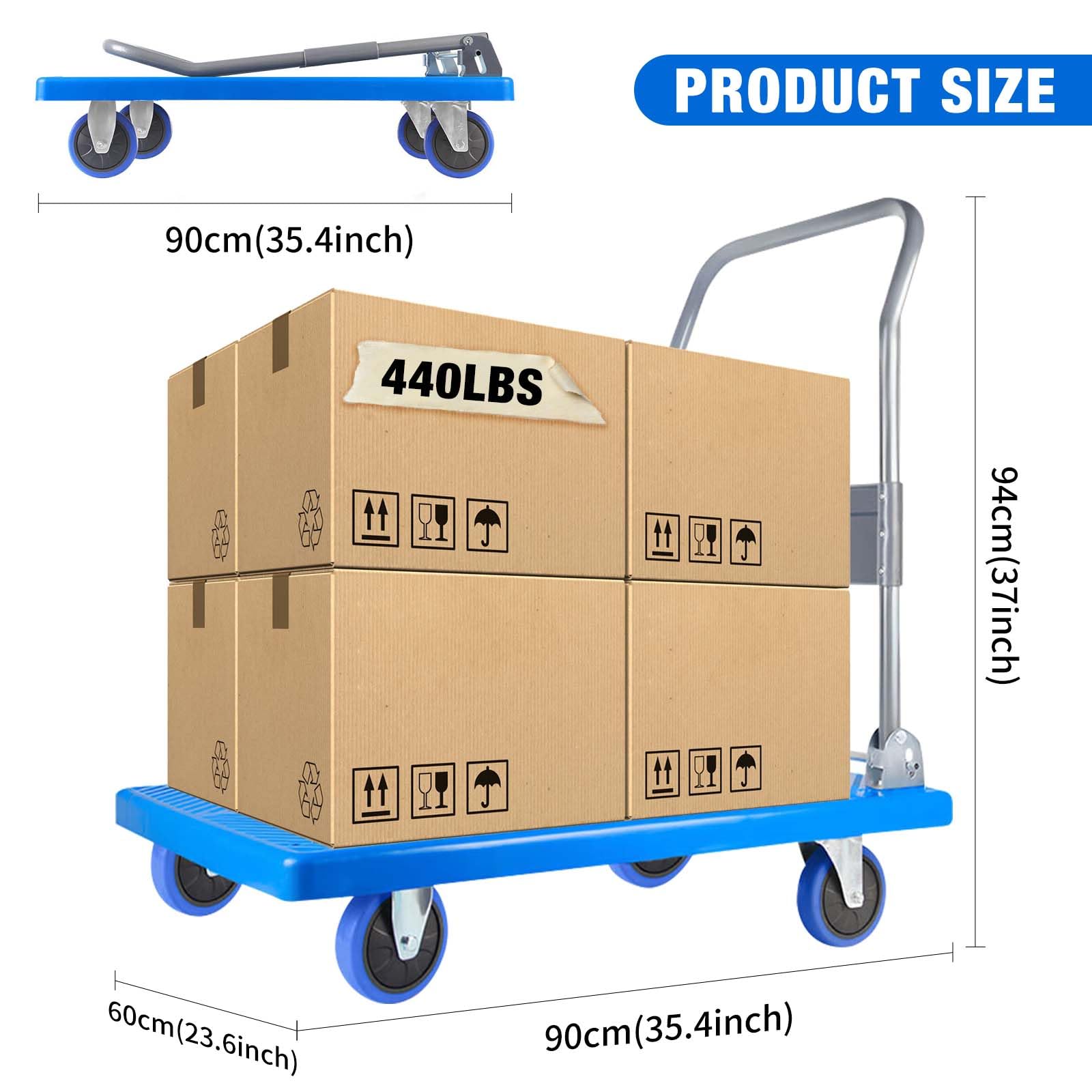 Heavy Duty Foldable Platform Truck Dolly - 400lbs Capacity Moving Cart with 28.7x18.5x33.4 Inch Flatbed | Warehouse Utility Hand Truck for Groceries, Packages & Home Moving | Ideal for Retail Stores, Logistics & Industrial Use