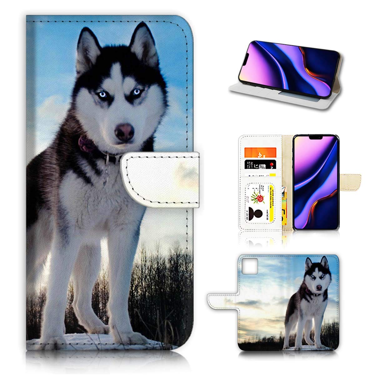 Husky Dog Designed Flip Wallet Phone Case Cover for iPhone 11 - Stylish & Protective with Card Slots | Perfect for Everyday Use, Travel & Business Meetings