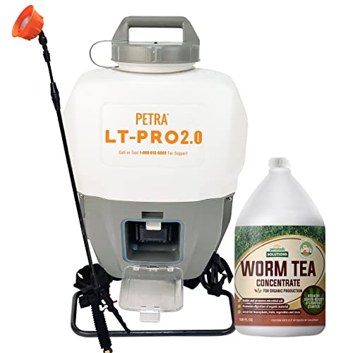 Organic Worm Tea Fertilizer for Plants - 1 Gallon Natural Soil Conditioner & LTPRO Battery Backpack Sprayer for Lawn, Garden, and Farm Use - Perfect for Hydroponics, Composting, and Organic Gardening
