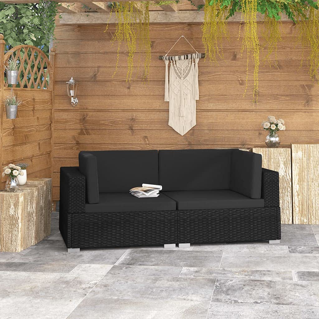 Aisifx 2-Piece Black Poly Rattan Sectional Corner Sofa Set with Cushions - Perfect for Patio, Garden, Poolside & Outdoor Lounge Areas