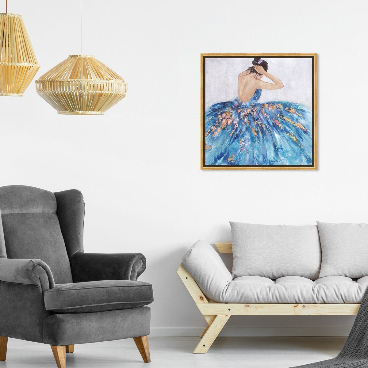 Elegant Blue Princess Dress Glam Canvas Wall Art Print - Festive & Stylish Home Decor for Bedroom, Living Room, or Nursery