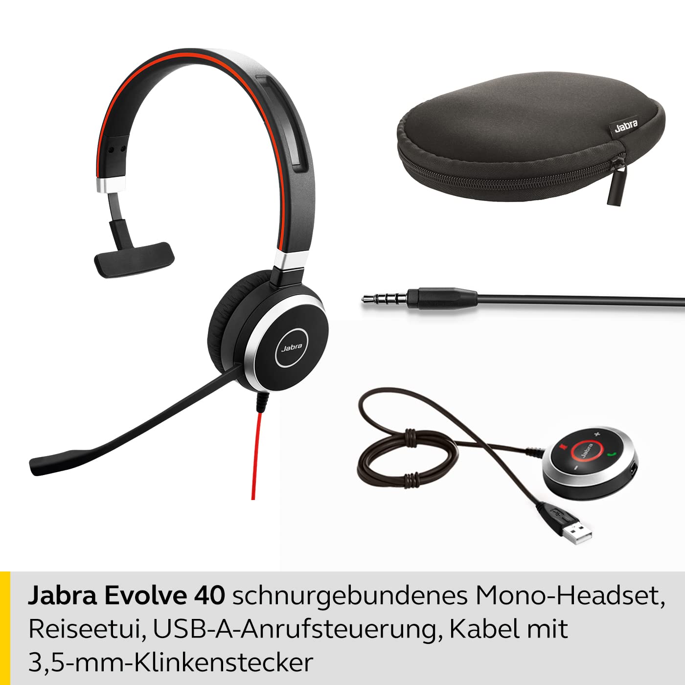 Jabra Evolve 40 UC Mono Headset - Noise Cancelling Office Headphones with USB Cable & Call Control for VoIP, Skype, Zoom - Perfect for Remote Work & Business Calls (Black)