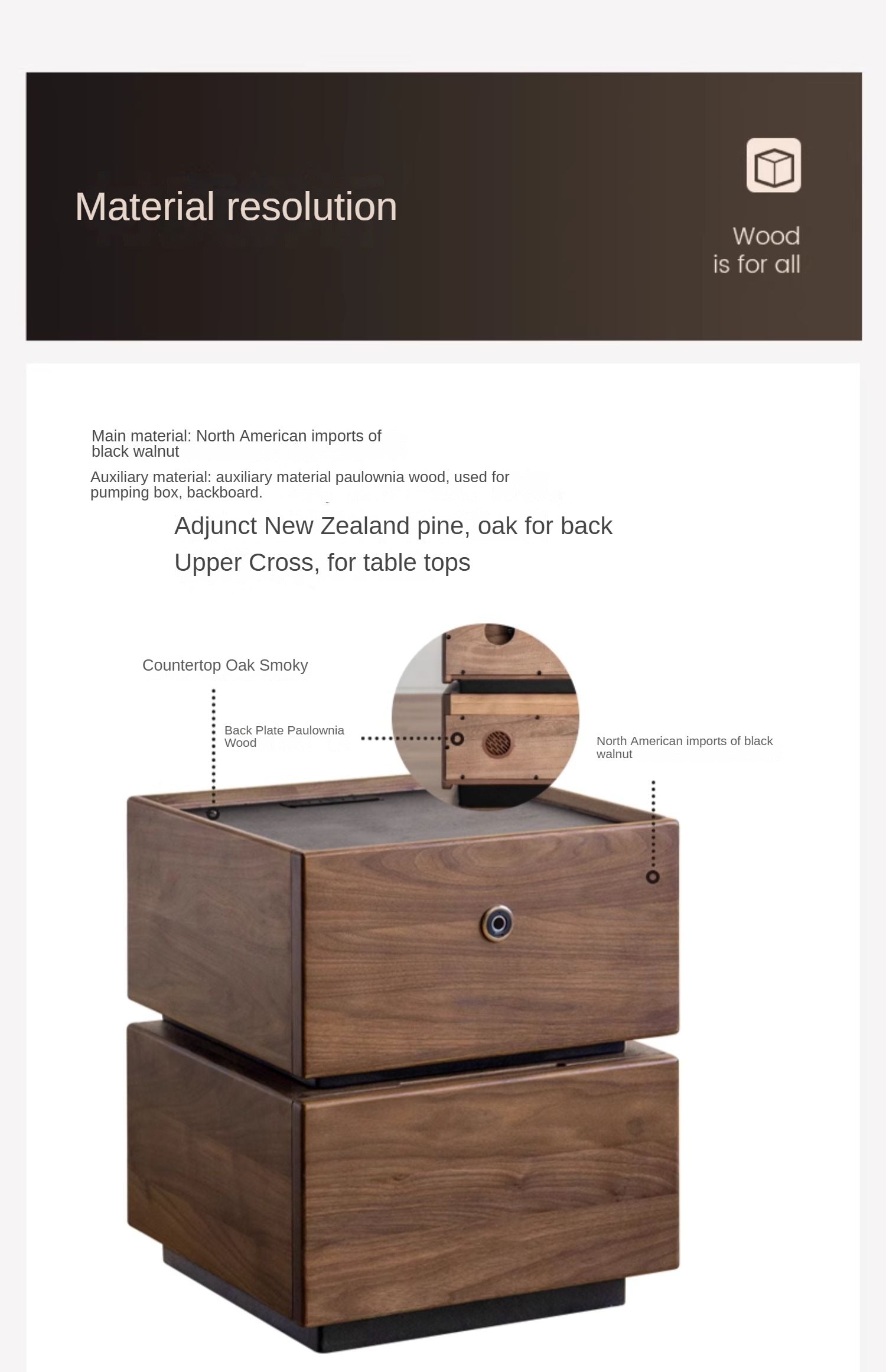 Premium Black Walnut Solid Wood Nightstand with Drawer - Modern Bedside Table for Bedroom, Living Room & Office - Durable Multi-Functional Storage Furniture