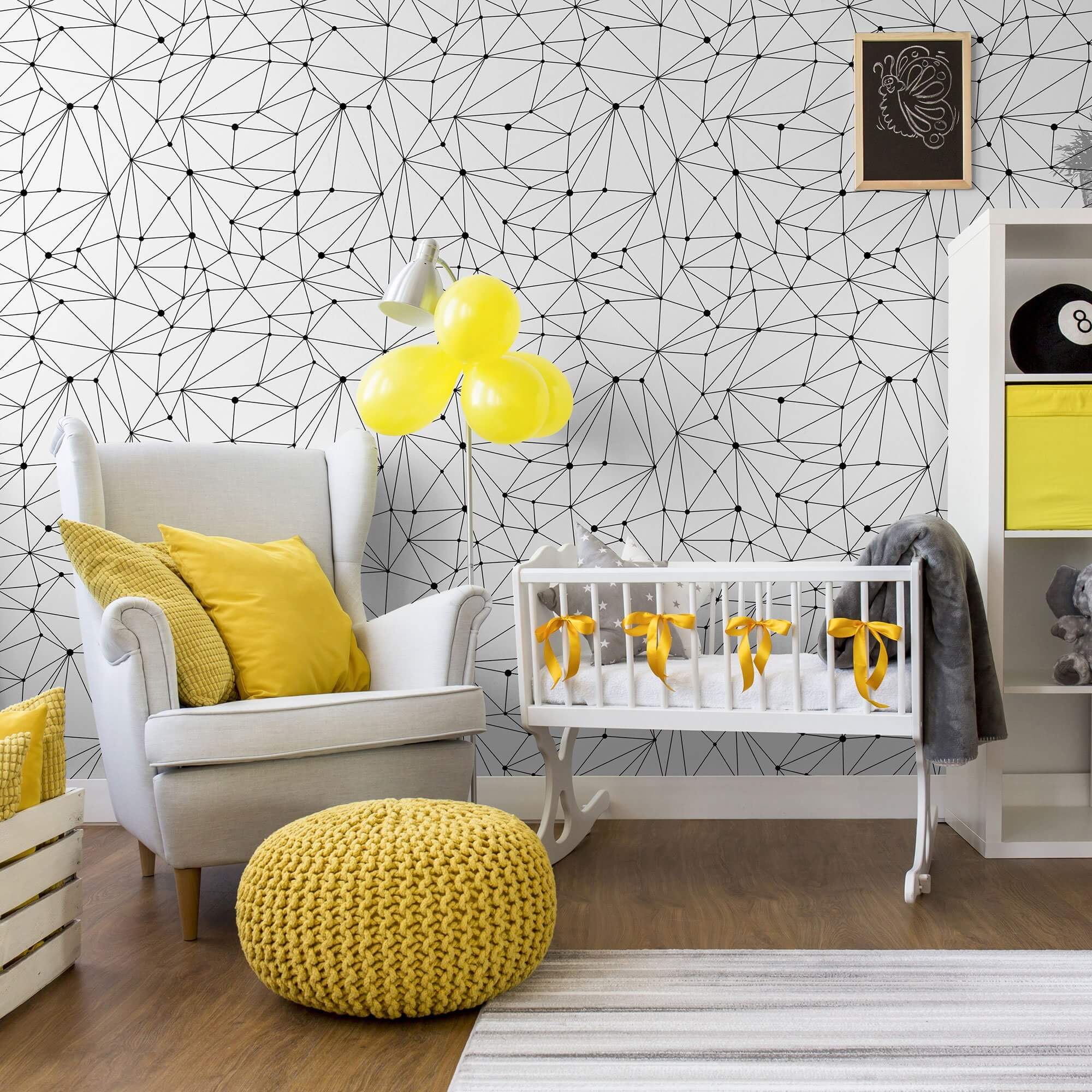 Black and White Geometric Peel and Stick Removable Wallpaper - Self-Adhesive Decorative Wall Covering for Living Room, Bedroom, Office & Nursery Decor
