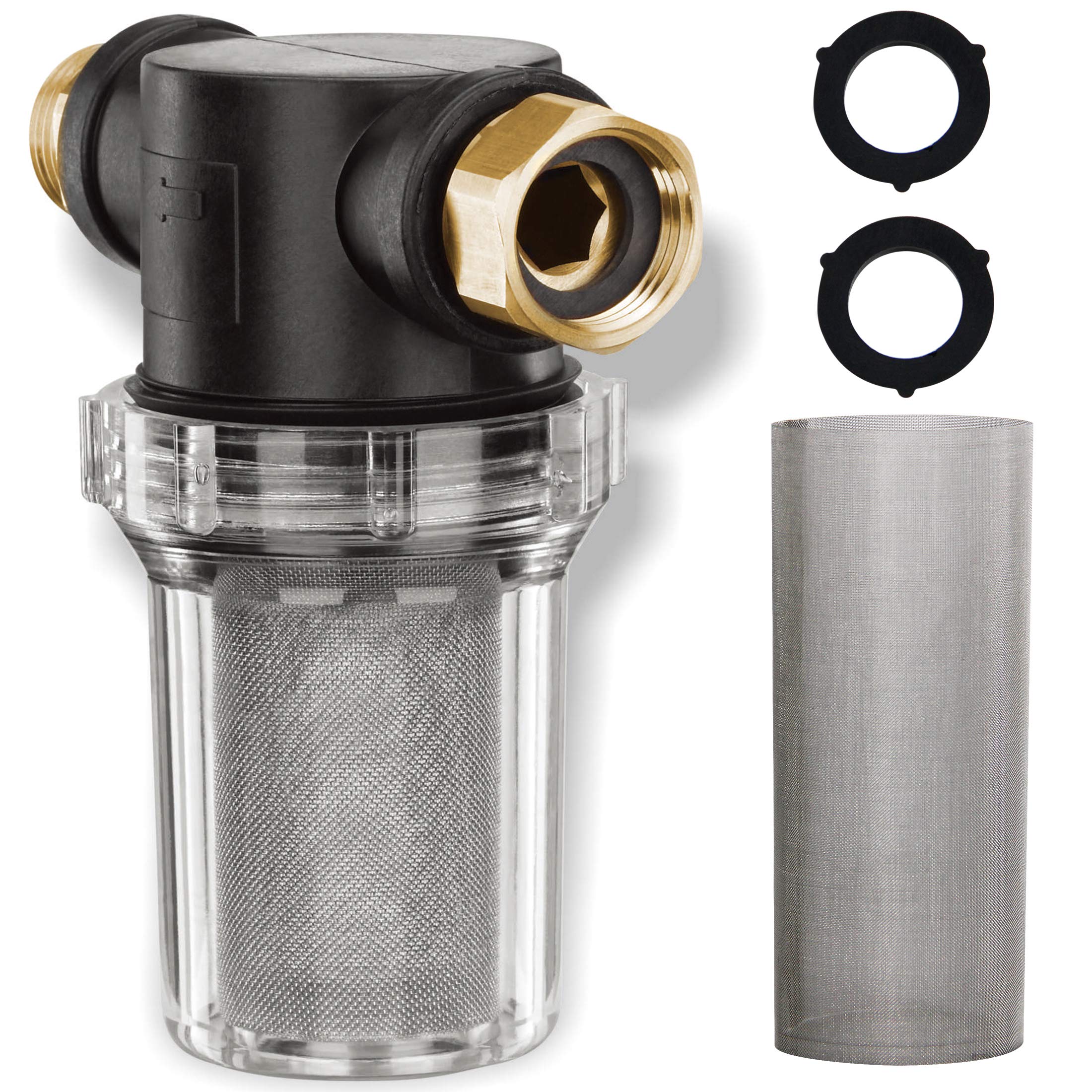 Twinkle Star Garden Hose Filter with 100 Mesh & 40 Mesh Screens - 2Pcs O-Ring Included - Water Filter Attachment for Pressure Washer, RV, Camping & Car Wash - Improves Water Quality for Outdoor Cleaning & Irrigation