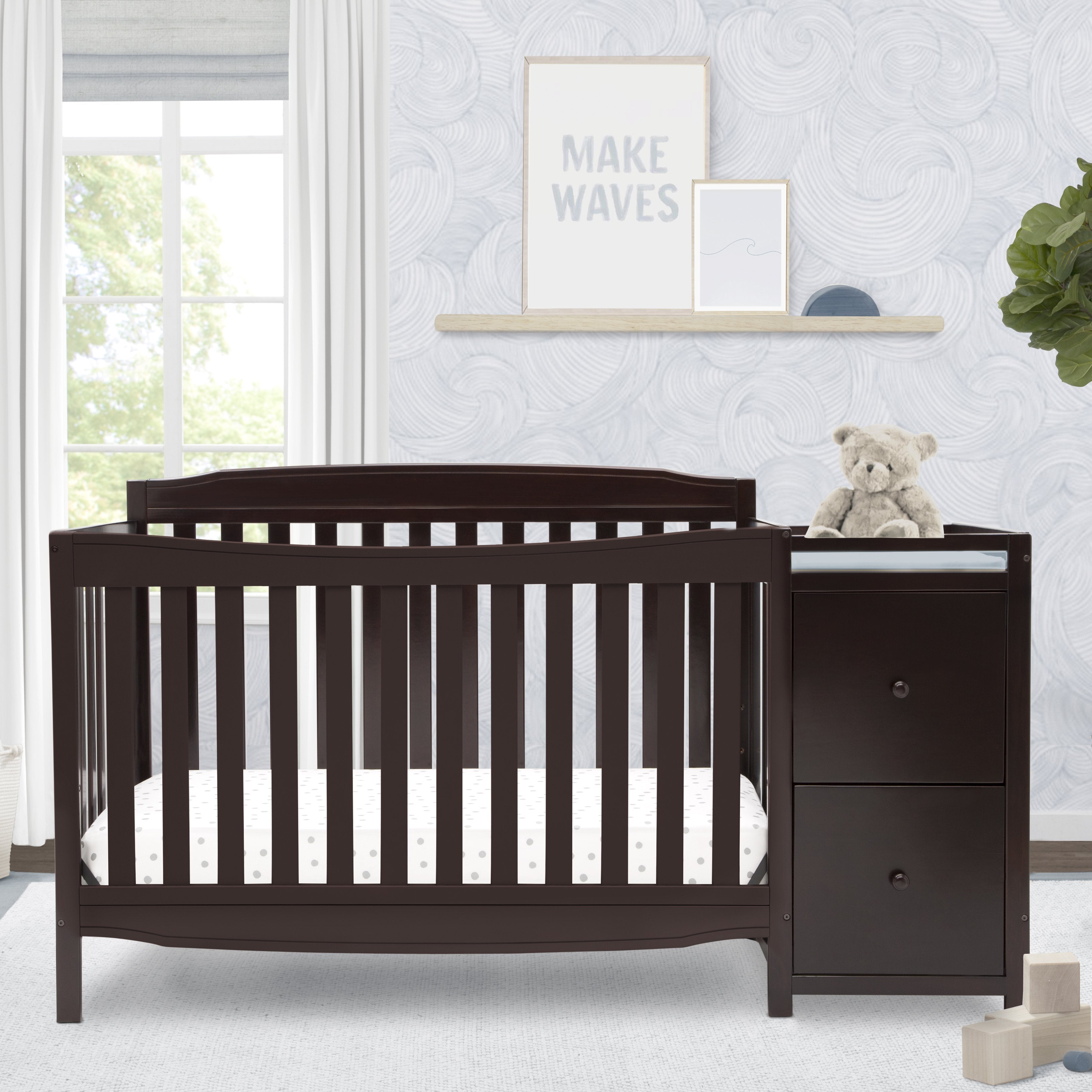 6-in-1 Convertible Mason Crib with Changer - Baby Nursery Essentials for Newborn to Toddler | Perfect for Small Spaces & Modern Nurseries