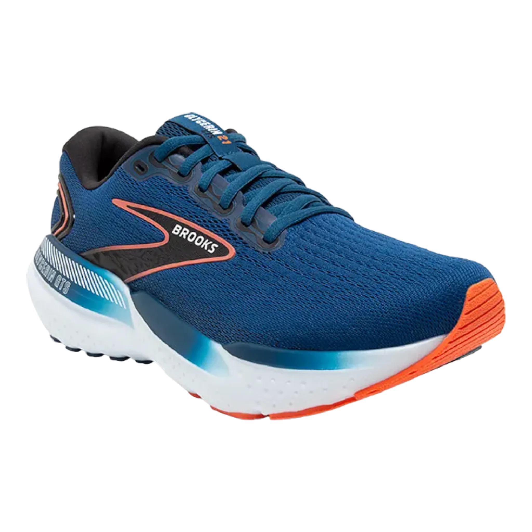 Brooks Men's Glycerin GTS 21 Running Shoes - 2E Wide Width, Blue Opal/Black/Nasturtium - Cushioned Support for Long Distance Running & Daily Training