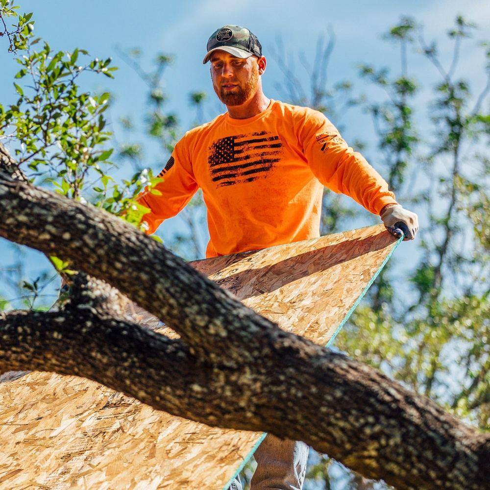 Vintage American Long Sleeve Safety Orange Work Shirt - Durable Cotton Workwear for Construction, Hunting & Outdoor Activities