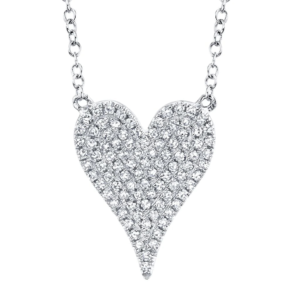 Shy Creation 14K White Gold Amor Pave Diamond Heart Pendant Necklace for Women - Perfect for Valentine's Day, Anniversary & Romantic Gifts