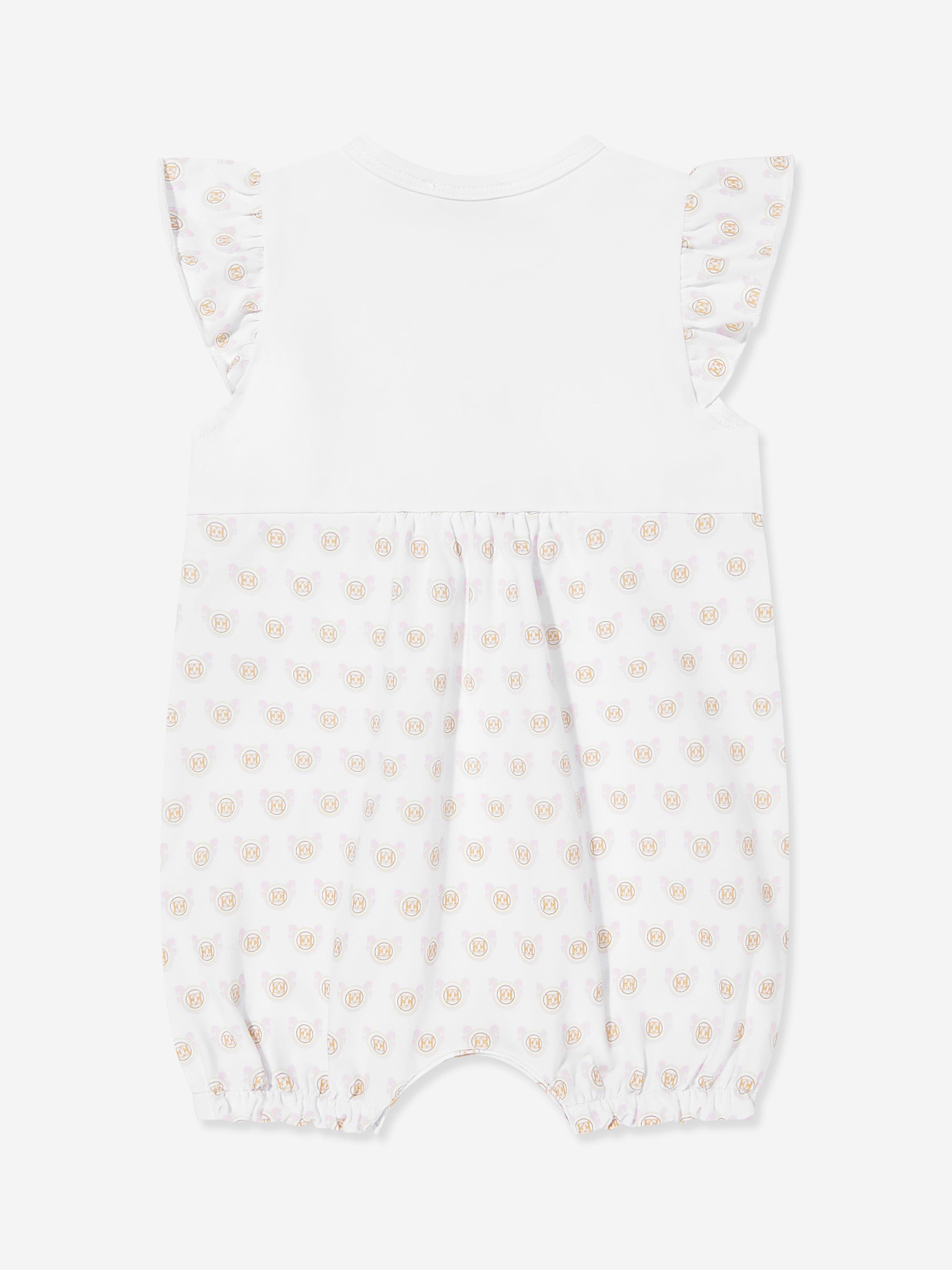 Baby Girls Logo Romper - White Cotton Jumpsuit for Infants & Toddlers | Perfect for Playdates, Photo Shoots & Summer Outfits