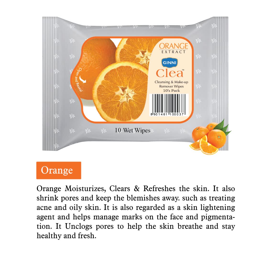 GINNI CLEA Cleansing & Refreshing Facial Wipes - Makeup Remover, Moisturizing Wet Wipes for Face (Cucumber, Rose, Lemon & Orange Scent) 40 Count Pack of 4 | Travel, Gym & Daily Skincare Routine