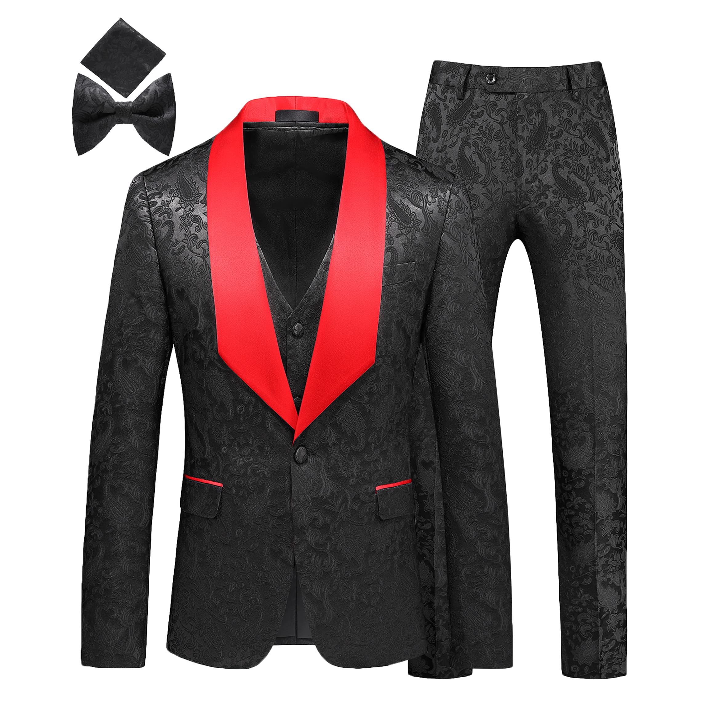 MOGU Men's 3 Piece Slim Fit Tuxedo Suit - Jacquard Floral Vintage Wedding Prom Suit for Groomsmen | Perfect for Formal Events, Evening Parties & Special Occasions