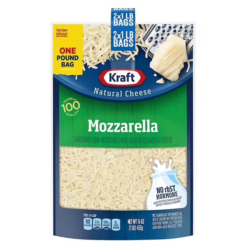 Kraft Shredded Mozzarella Cheese - 2 Pack (1 lb Total) - Perfect for Pizza, Pasta & Italian Recipes