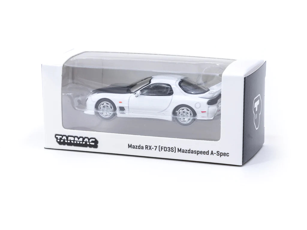 Tarmac Works 1:64 Scale Diecast Mazda RX-7 FD3S Mazdaspeed A-Spec Model Car in Chaste White - Perfect for Collectors, Display, and Racing Enthusiasts
