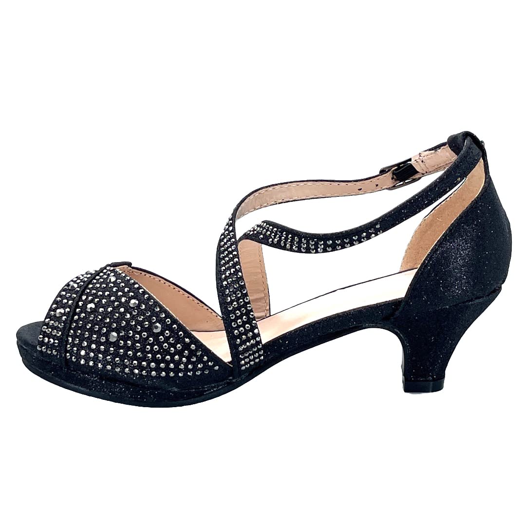 ABSOLEX Girls' Dress Sandals – Cross-Strap Open-Toe Rhinestone Low Heel Pumps for Toddler/Little Kid/Big Kid | Perfect for Weddings, Parties & Special Occasions