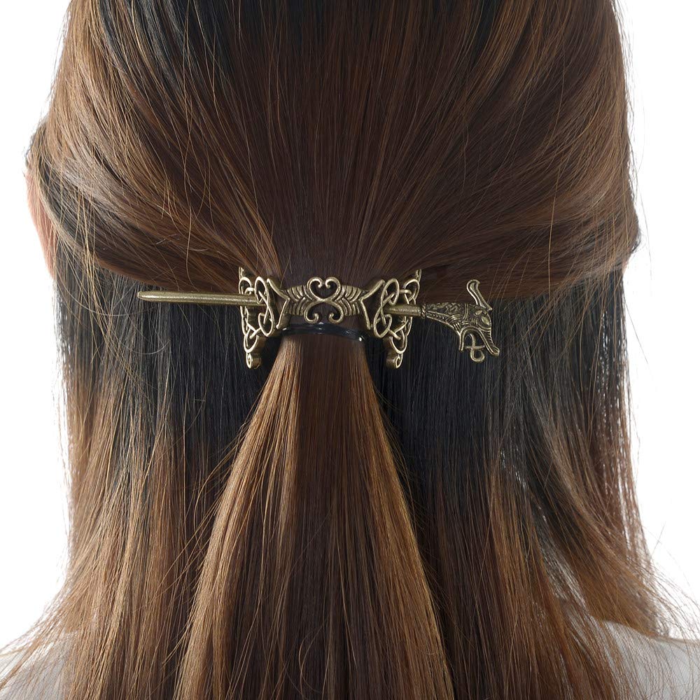 Viking Hair Jewelry - Large Celtic Knot Dragon Hairpins for Women, Norse Viking Crown Hair Clips, Braid Barrettes & Long Hair Accessories | Perfect for Medieval Festivals, Cosplay, and Boho Wedding Hairstyles