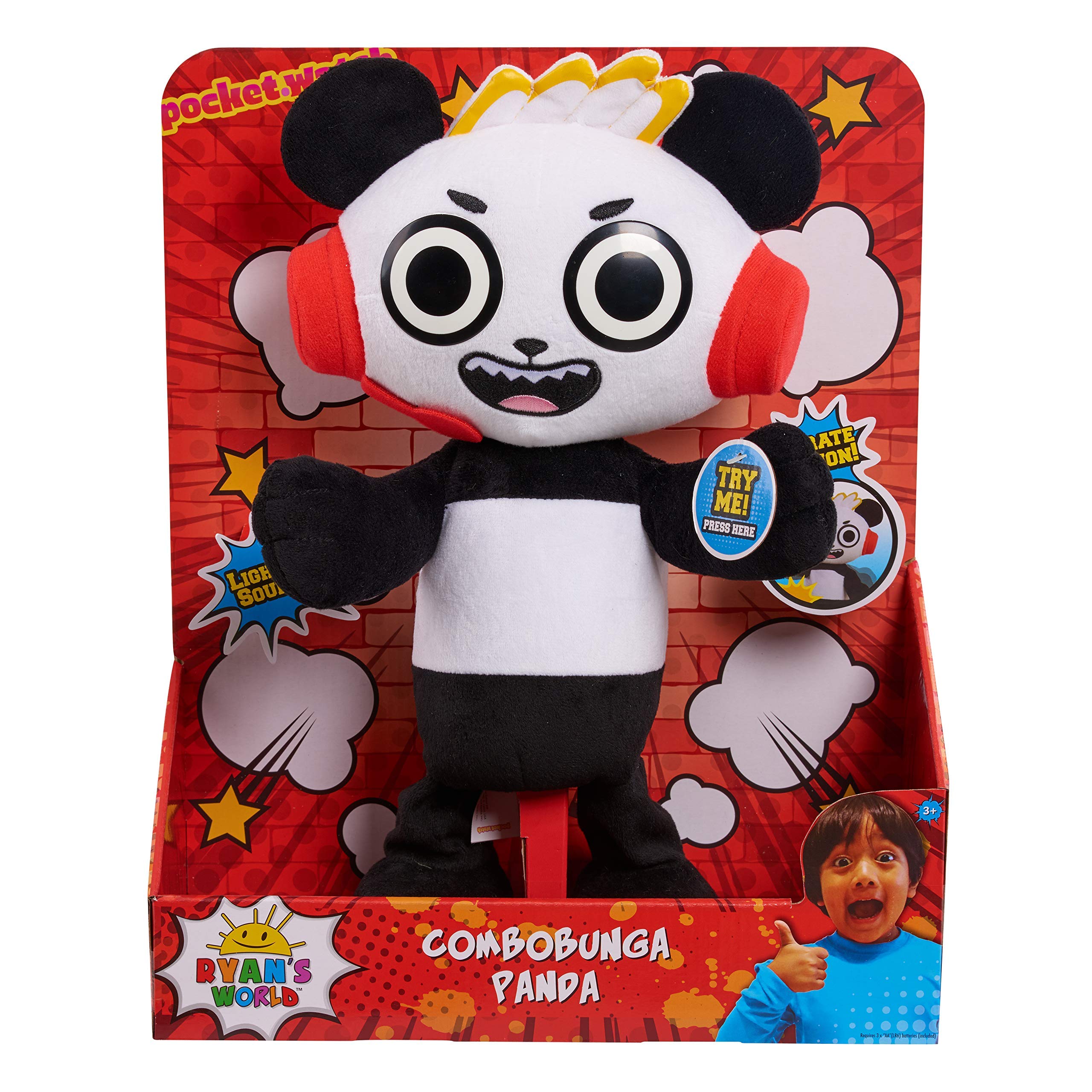 Ryan's World Combobunga Panda Feature Plush Toy - Soft Stuffed Animal for Kids Ages 3+ by Just Play | Perfect for Cuddling, Gift Giving & Pretend Play