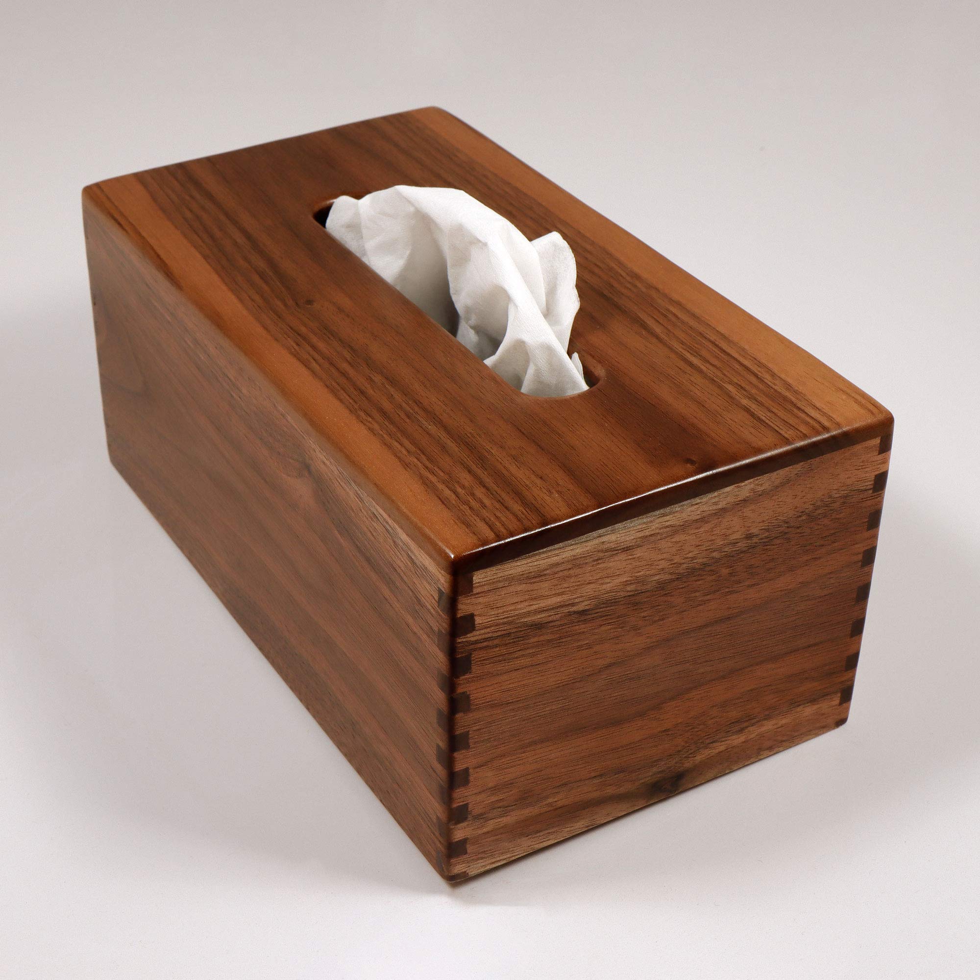 Handmade Solid Texas Black Walnut Tissue Box Cover - Custom Wooden Box Holder with Box Jointed Sides - Elegant Rectangle Home Decor for Living Room, Bedroom & Bathroom