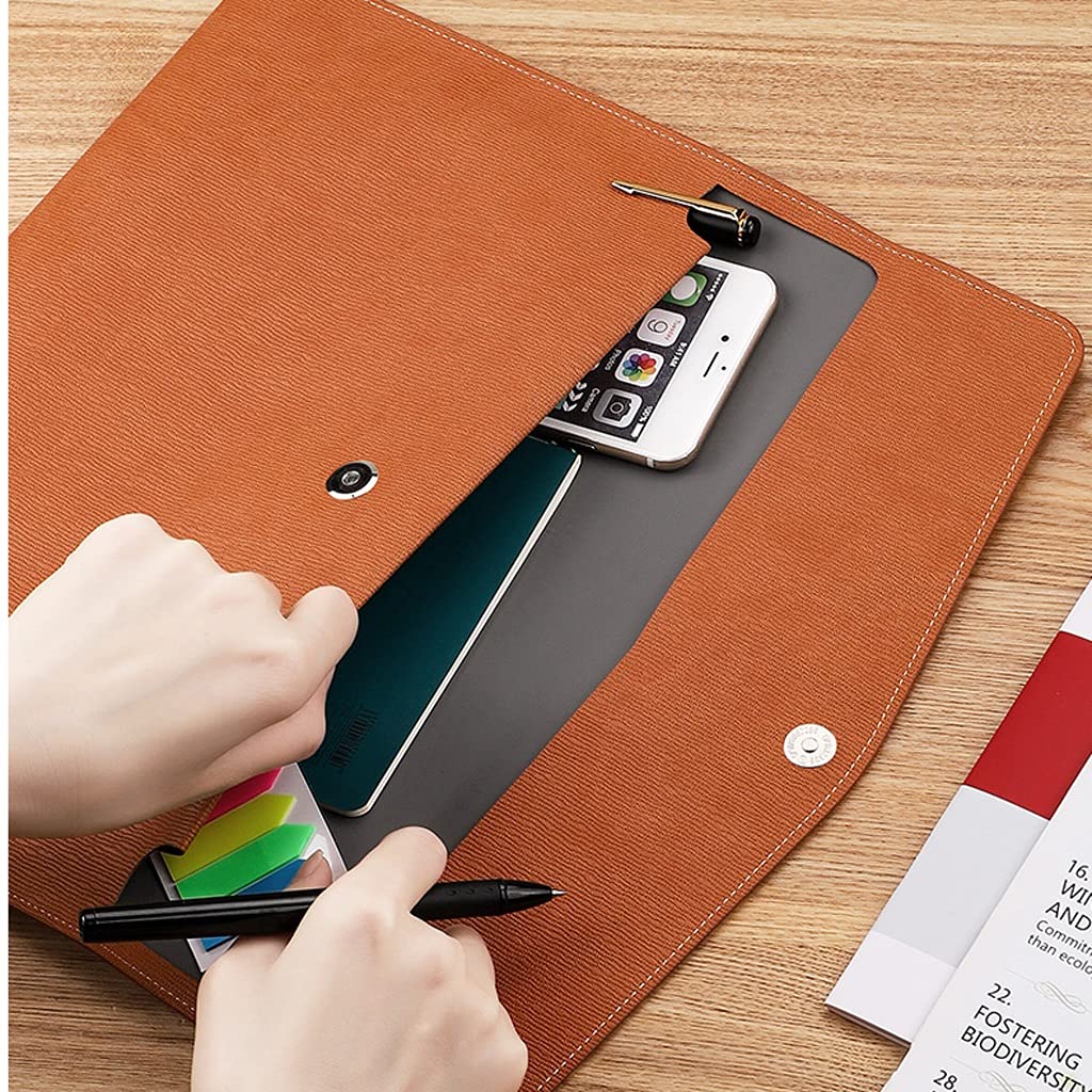 Premium PU Leather File Folder Organizer - Snap Button Envelope Cover for Documents, Letters & Papers - Portable Flat Document Holder (Black, Blue) - Ideal for Office, School & Travel Use