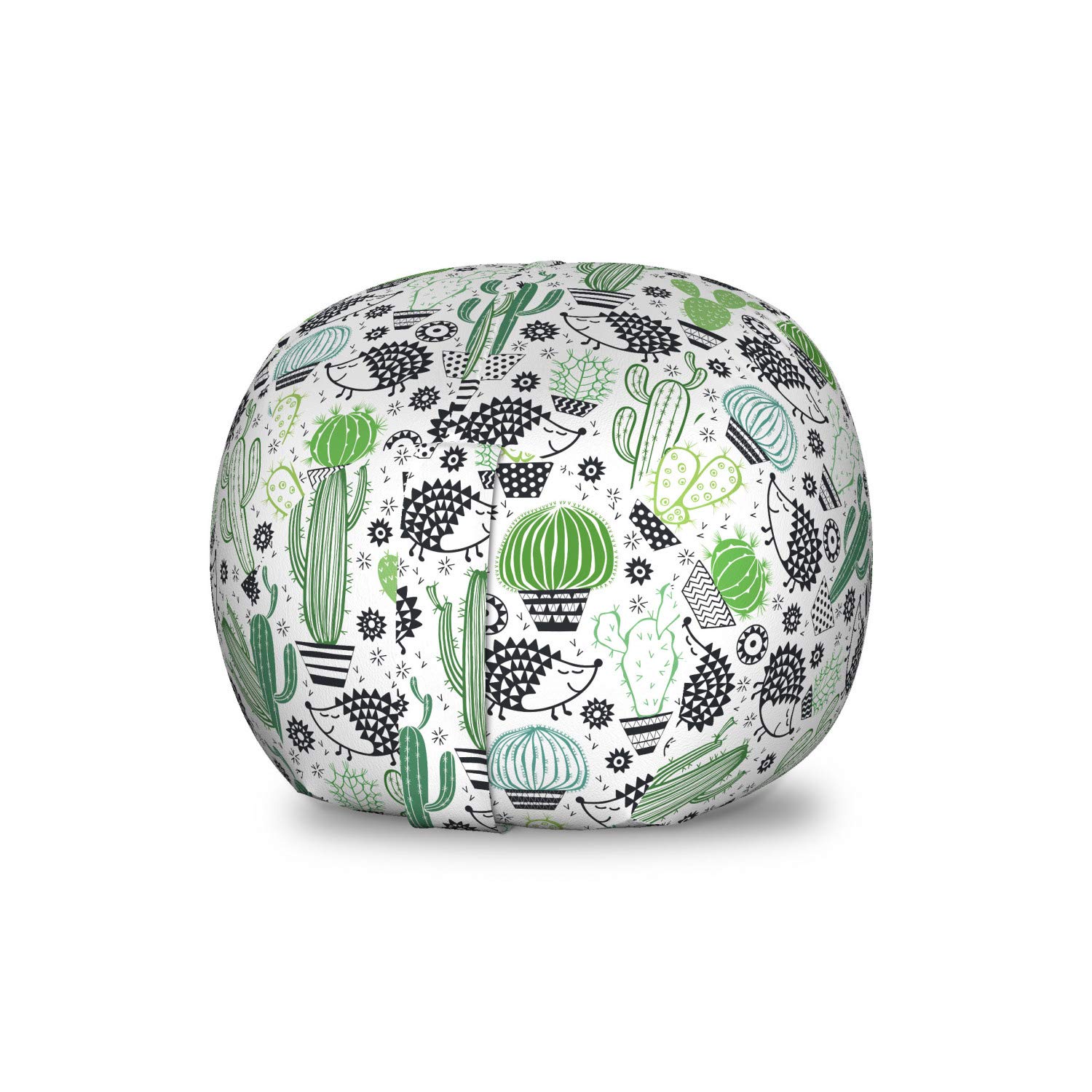 Ambesonne Cactus Toy Storage Bag Chair - Cartoon Hedgehog & Cactus Design - Washable Stuffed Animal Organizer for Kids Room - Small Multicolor Storage Solution for Toys, Blankets & Clothes