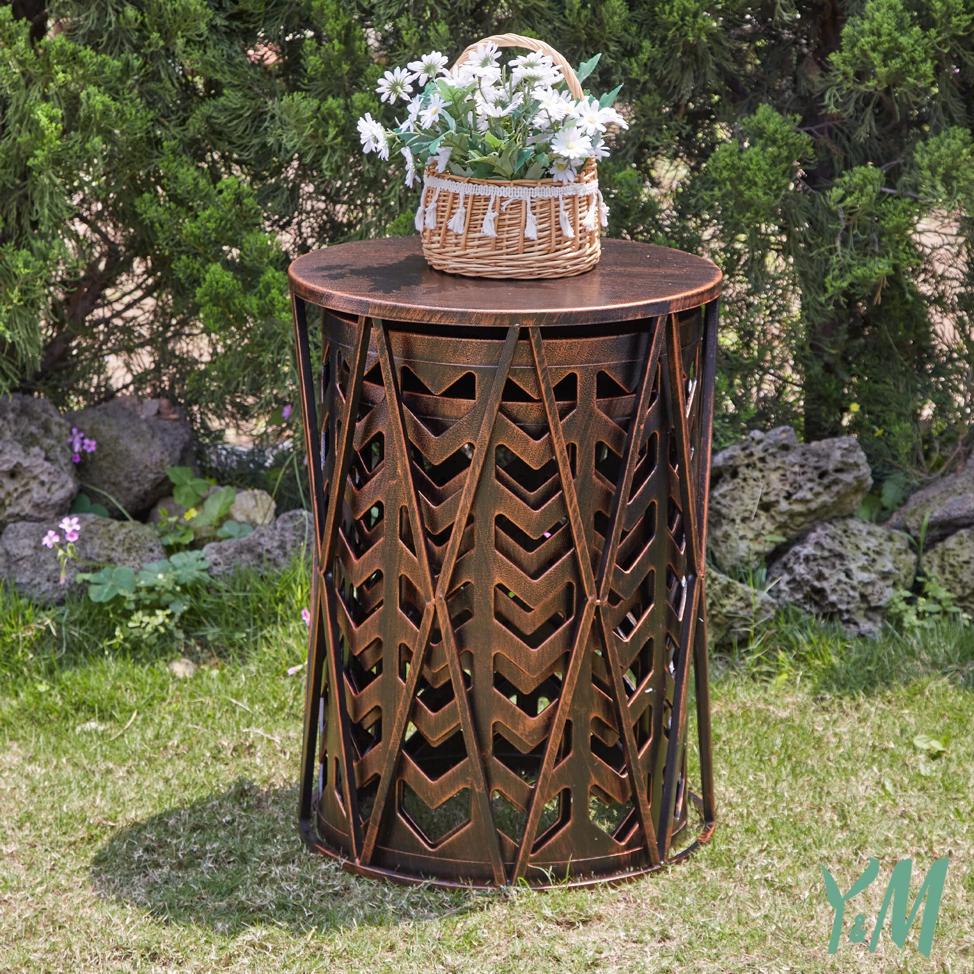 Y&M 3-Piece Nesting Side Table Set - Modern Industrial Stacking Coffee Tables for Living Room, End Tables & Outdoor Garden Stool - Heavy Duty Black with Bronze Finish (Perfect for Small Spaces, Patio Decor & Apartment Living) - Ships from USA