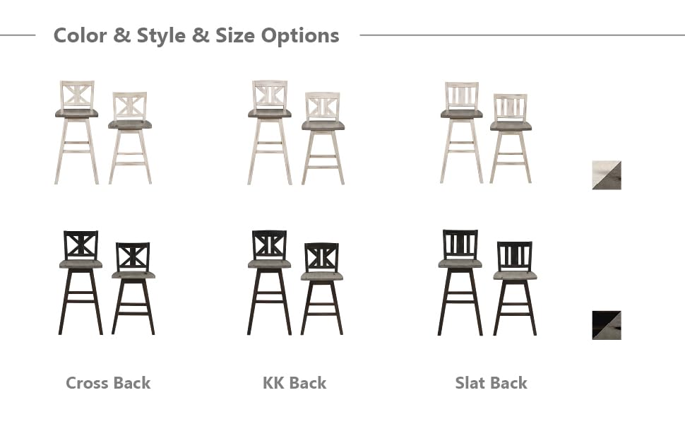 Modern Swivel Counter Height Bar Stools Set of 2 - Solid Wood Kitchen Island Stools with High Back, Footrest & Vertical Slat Design - 24
