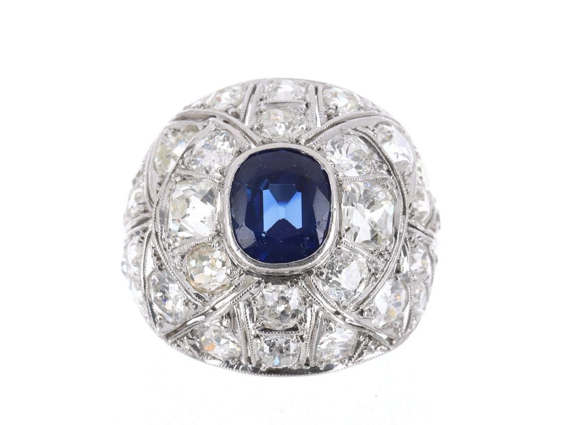 4.60tcw 18K Gold Vintage Cushion Cut Sapphire & OEC Diamond Engagement Ring - 1920s Art Deco Style for Weddings, Anniversaries & Special Occasions